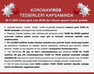 20.11.2020'den Saat 20.00'den İtibaren Geçerli Koronavirüs Tedbirleri
